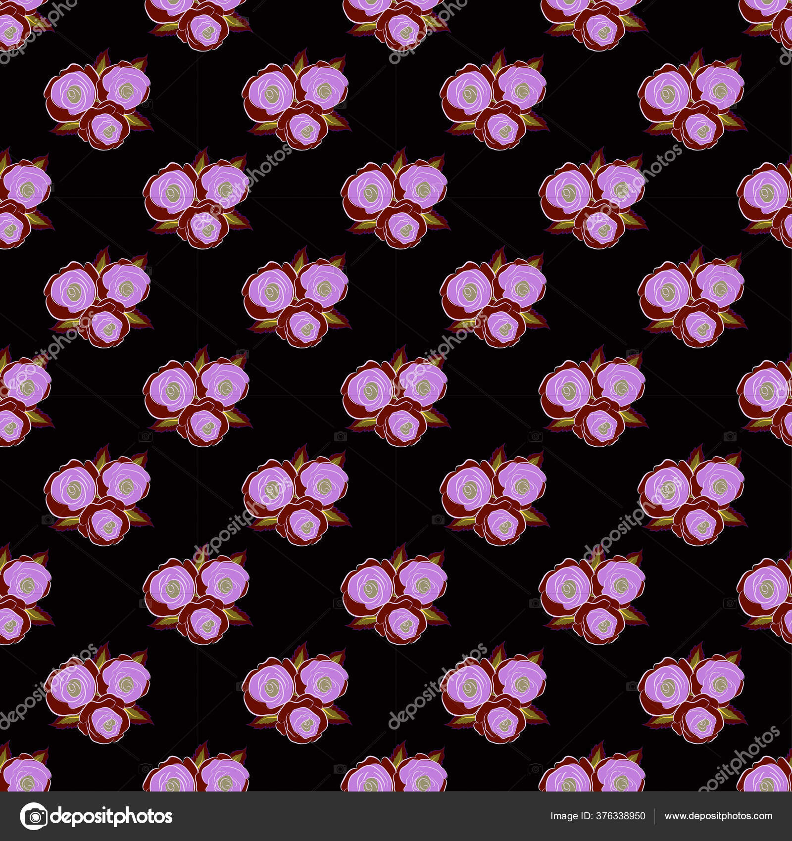 Seamless Floral Pattern Black Violet Red Colors Motley Roses Band Vector Image By C Design At Ua Gmail Com Vector Stock 376338950