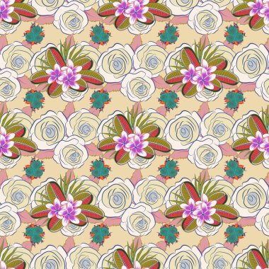 Soyut çiçeklerin suluboya resmi, kusursuz şablon vektör arkaplanı.