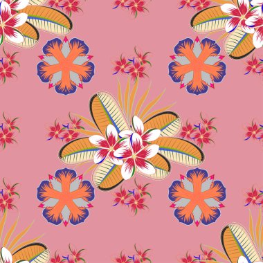 Bir sürü tropik çiçekli, kusursuz egzotik desen. Lanet olası orman. Motley vektör illüstrasyonu.