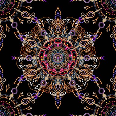 Kahverengi ve bej arkaplansız çiçek süsleme deseni. Tebrik kartı, sunum veya düğün davetiyeleri için soyut arabesk arkaplanı. Geleneksel gotik damask arkaplanı.