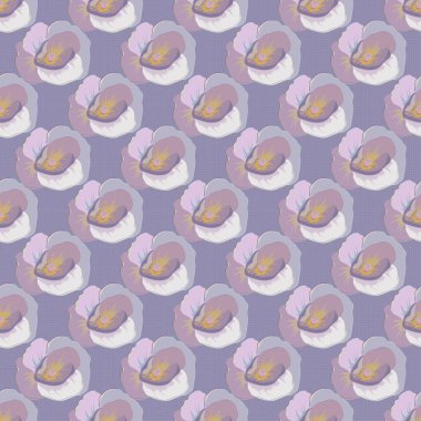 Vektör gelincik çiçeği bej, mor ve gri renklerde pürüzsüz desen.