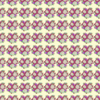 Mor ve yeşil renklerde kusursuz desen. Çiçek arka planı.