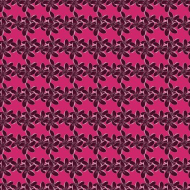 Kumaş, tekstil ve ambalaj kağıtları için dekoratif süs. Plumeria çiçekli vektör çizgili, pürüzsüz desen. Geleneksel dikişsiz şal deseni. Mor, siyah ve morumsu çiçek çizimi..
