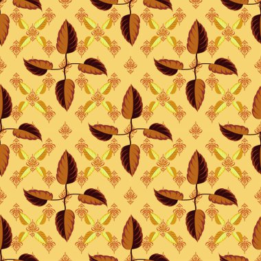 Vektör çizimi. Kırmızı, sarı ve turuncu renklerde desensiz çiçek deseni.