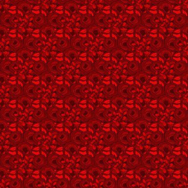 Siyah ve kırmızı güllü kusursuz vektör deseni. Çiçek dekorasyonunun bir yansıması. Çiçeklerin klasik tarzda dizaynı.