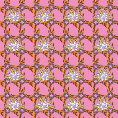 Vektör çizimi. Kahverengi ve turuncu renklerde kusursuz çiçek deseni.