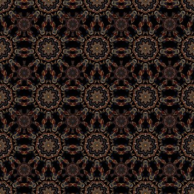 Vektör çizimi. Kesik kağıt dantel dokusu, vektör tül arkaplan, kırmızı, sarı ve mavi renklerde girintisiz desen.