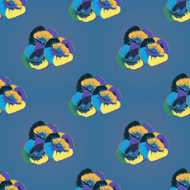 Yeşil, sarı ve mavi renkli gelincik çiçekleriyle soyut zarafet vektörünün kusursuz deseni.