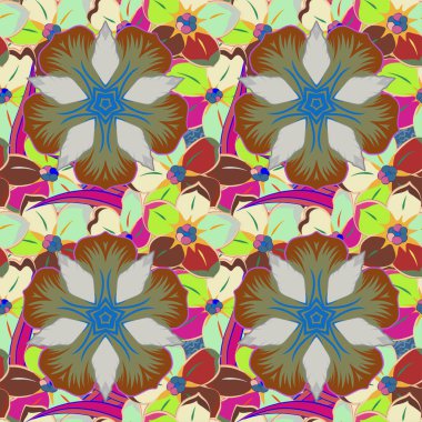 Vektör çizimi. Geleneksel Hint çiçekleri gri, pembe ve mavi renklerde..