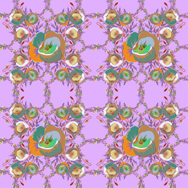 Güzel paçavra çiçeği arkaplanı. Çiçekler yeşil ve mor renklerde pürüzsüz desen.