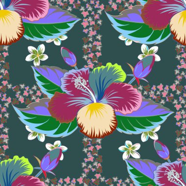 Çiçeksiz desenli, parlak yaz çiçekleri. Romantik tasarım, dekorasyon, tebrik kartları, posterler, davetiyeler, reklamlar, tekstil baskısı ve kumaş için sonsuz vektör dokusu.