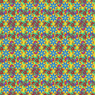 Mavi, sarı ve yeşil renkli küçük çiçeklerle kusursuz desen. Vektör el boyalı çiçekler.