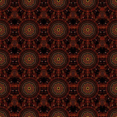 Vektör çizimi. Damask 'ın kırmızı, turuncu ve kahverengi renkleriyle kusursuz çiçek arkaplan deseni.