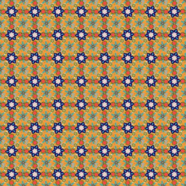 Taylandlı hatlar mavi, turuncu ve yeşil renklerde. Baskı, kumaş ya da tekstil için Tayland ipeği tasarımı. Izgaralı geleneksel Tayland arkaplan ve dokusu.