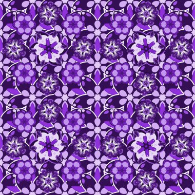 Siyah ve mor renklerde kusursuz çiçek deseni. Vektör illüstrasyonu.