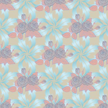 Kusursuz bir arka plan modeli. El yapımı elementler. Vektör çizimi. Siyah, mavi ve gri renkli güller.