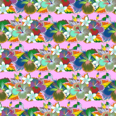 Soyut mavi ve yeşil çiçeklerin suluboya el boyası, kusursuz desen vektör arkaplanı.