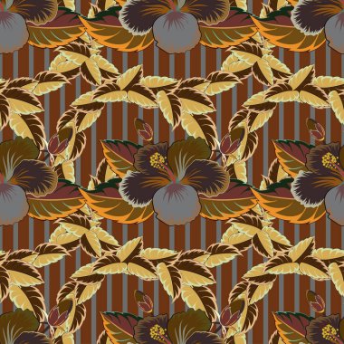 Sarı, kırmızı ve kahverengi amber çiçeklerinin vektör çizimi. Vektör çizimi. Sarı, kırmızı ve kahverengi çiçekli pürüzsüz desen.