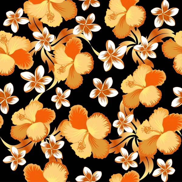 Ilustración Vectores Colores Naranja Marrón Beige Sobre Fondo Negro Flora — Archivo Imágenes Vectoriales