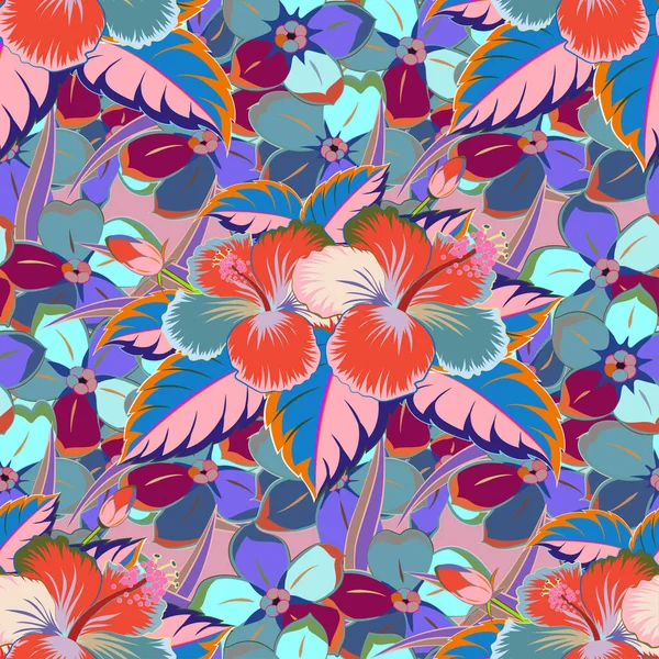 Weicher Aquarell Blumendruck Nahtloses Muster Blauen Und Grünen Farben Raster — Stockvektor