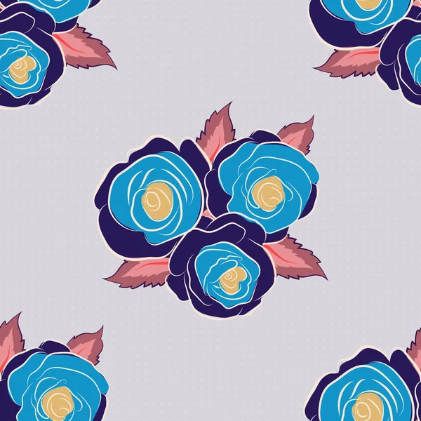 Small gray and blue rose flowers. Vector seamless floral pattern. Cute seamless pattern in small rose flowers.