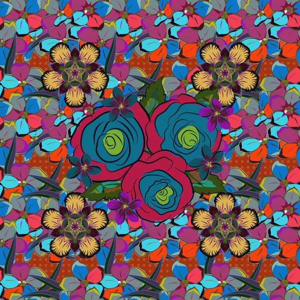Безшовний Візерунок Рожевими Зеленими Синіми Трояндами Урожайний Візерунок Індійським Стилем — стоковий вектор