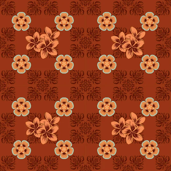 Geometrische Bladversiering Naadloos Abstract Bloemmotief Bruine Oranje Rode Kleuren Naadloos — Stockvector