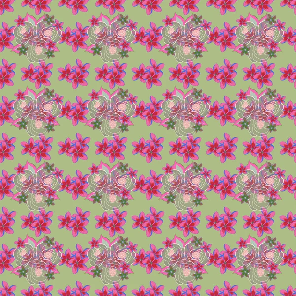 Naadloos Patroon Groene Roze Kleuren Schattig Naadloos Bloemenraster Patroon Kleine — Stockvector