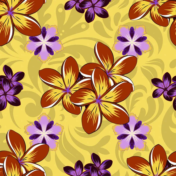 Motif Floral Sans Couture Avec Des Fleurs Plumeria Stylisées Dans — Image vectorielle