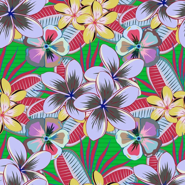 Vector Motif Floral Indien Fleurs Plumeria Imprimé Ornement Sans Couture — Image vectorielle