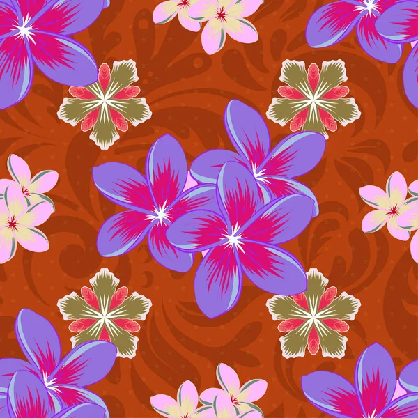 Patrón Floral Inconsútil Con Flores Estilizadas Colores Violeta Rosa — Vector de stock