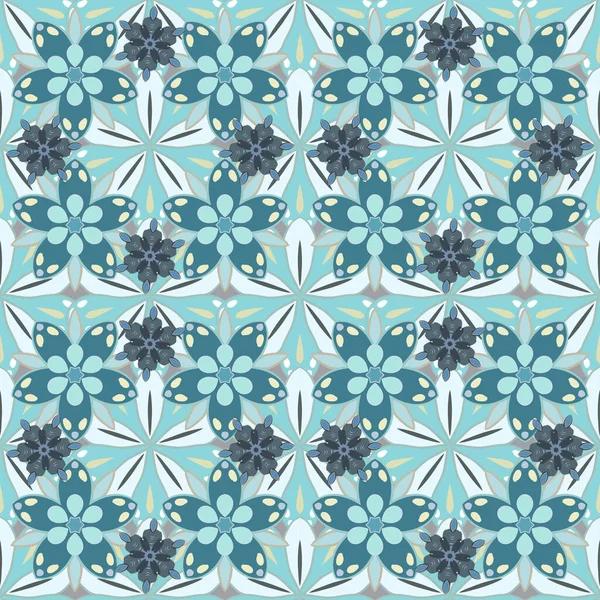 Урожайний Безшовний Візерунок Багато Квітів Бежевому Синьому Сірому Кольорах Мальовані — стоковий вектор