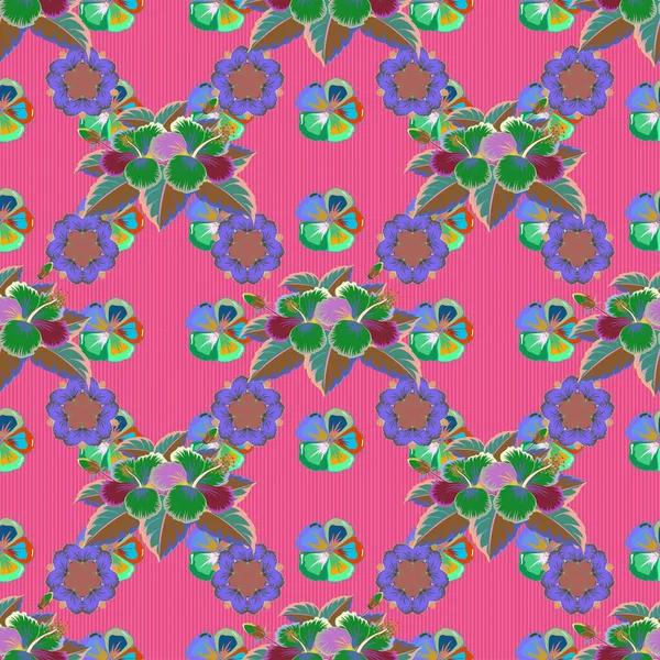 Trendy Print Pink Blue Green Colors Изысканный Узор Акварель Цветами — стоковый вектор