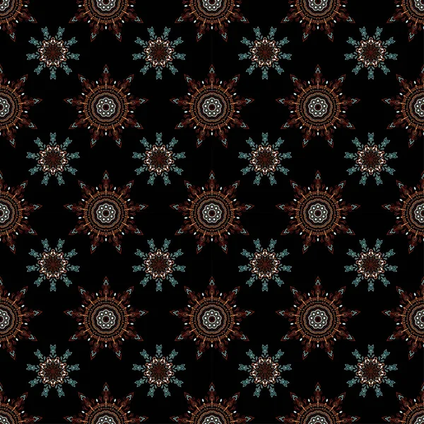 Vector Seamless Pattern Black Background Christmas Decorative Brown Red Orange — Stock Vector