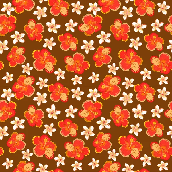 Цветок Гибискуса Бесшовный Рисунок Красном Бежевом Коричневом Цветах — стоковый вектор