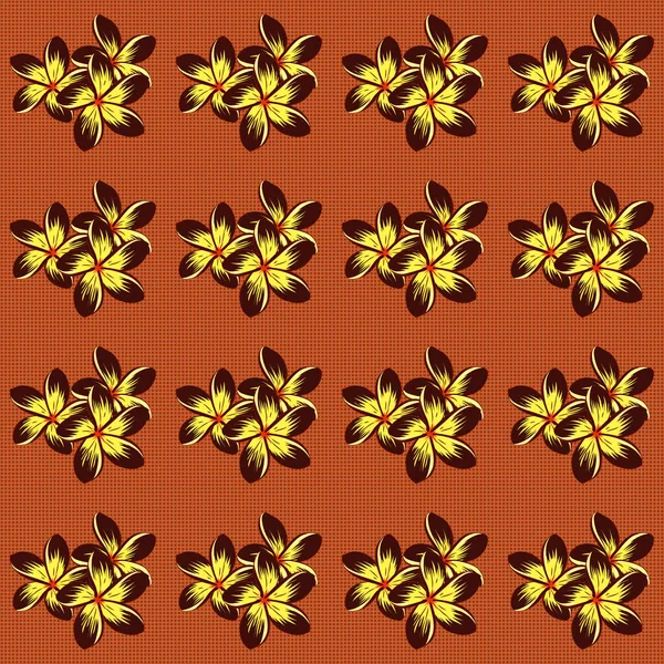 Seamless Pattern Cute Plumeria Flowers Yellow Brown Orange Colors Spring — Stock Vector