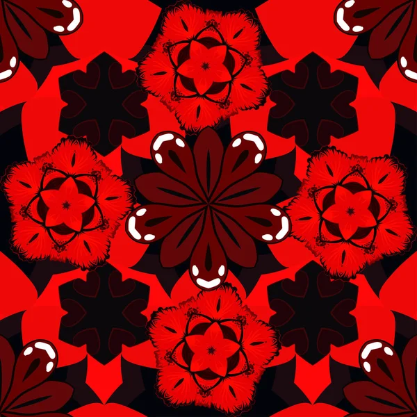Традиционный Индийский Цветочный Узор Печати Черном Красном Розовом Цветах Векторная — стоковый вектор