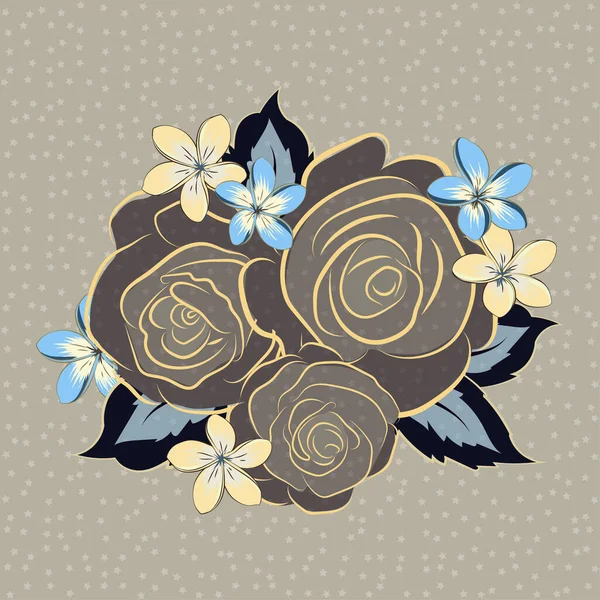 グレー ブラウン ベージュの色でシームレスなパターンをバラ ベージュのバラと春の抽象的なベクトルの背景 花の花弁が咲くイラスト — ストックベクタ