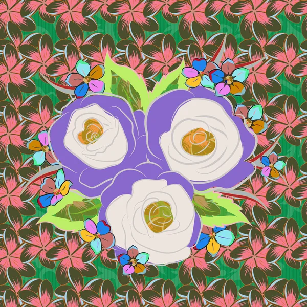Vektorillustration Nahtloses Blumenmuster Niedlichen Blüten Rosa Grünen Und Blauen Farben — Stockvektor