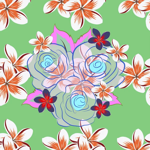 Patrón Floral Sin Costuras Con Flores Hojas Colores Azul Violeta — Vector de stock