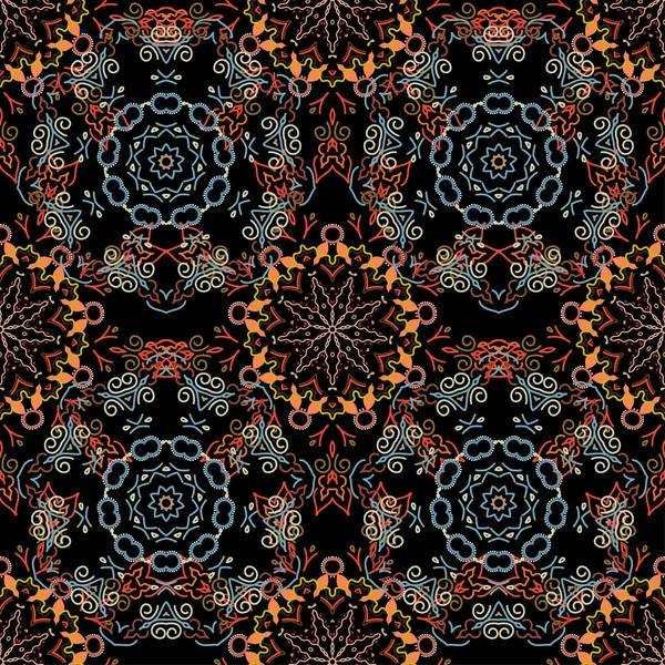 Siyah arka planda izole edilmiş kahverengi ve mavi kar tanelerinin düz tasarımı. Kar taneleri deseni. Kar tanesi pürüzsüz desen. Kar taneleri arkaplanı.