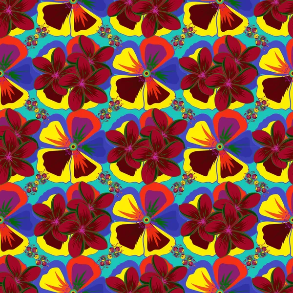 Ethnische Florale Nahtlose Muster Blauen Roten Und Gelben Farben Mit — Stockvektor