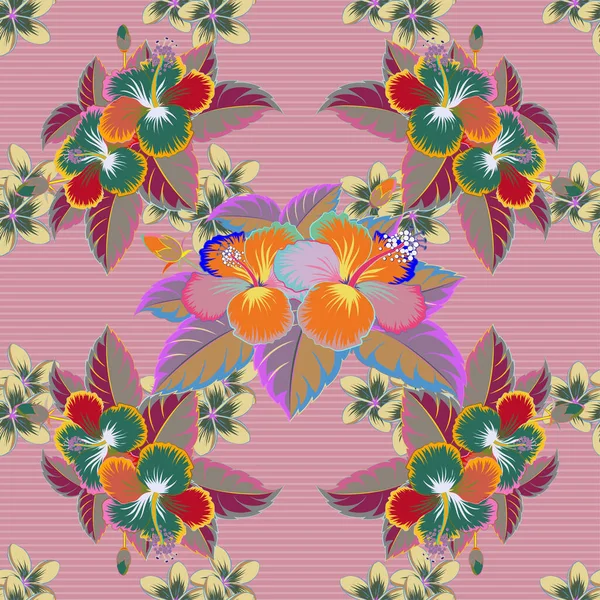 Naadloos Abstract Bloemenpatroon Gele Roze Kleuren Geometrische Bladversiering Grafisch Modern — Stockvector