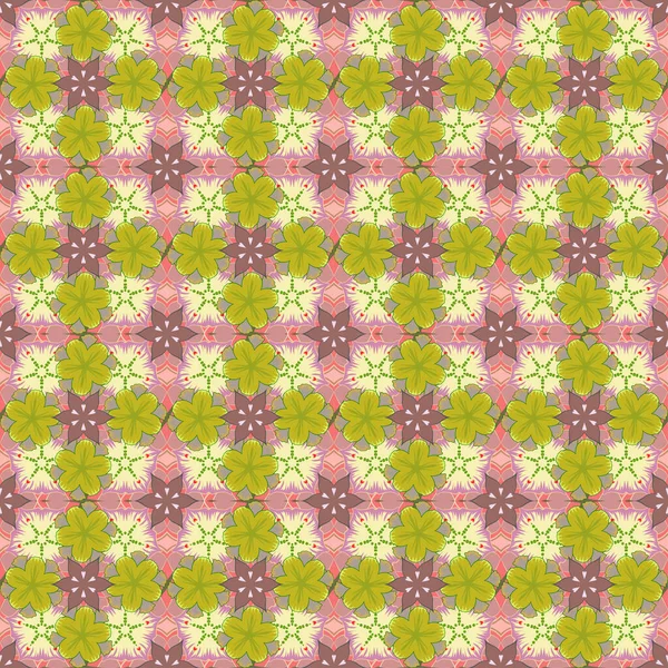 Frühlingspapier Mit Abstrakten Niedlichen Blüten Gelben Rosa Und Beigen Farben — Stockvektor