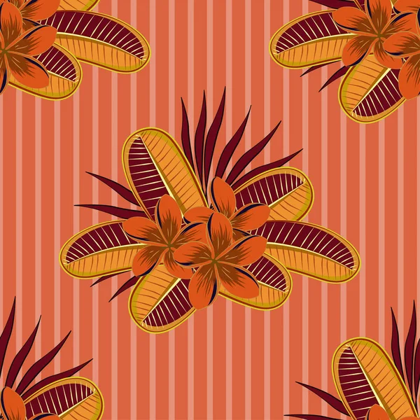 Seamless Pattern Decorative Summer Plumeria Flowers Orange Red Colors Watercolor — Stock Vector