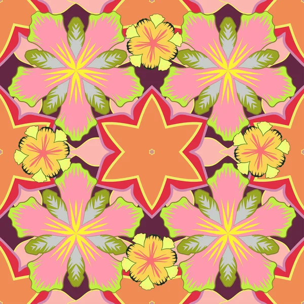 Patrón Floral Acuarela Sin Costuras Colores Rosa Naranja Amarillo Fondo — Vector de stock