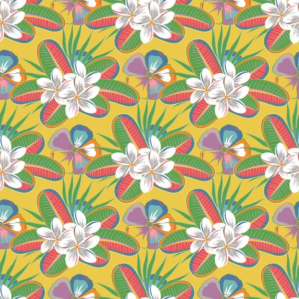 Modelo Flor Plumeria Vectorial Dibujado Mano Sin Costuras Colores Violeta — Vector de stock