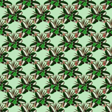 Ditsy stil vektör çizimi. Bir sürü çiçeğin görüntüsüyle kusursuz bir desen. Gri, bej ve yeşil renkli küçük şirin çiçekler..