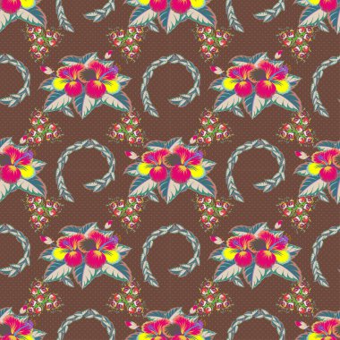 Romantik tasarım, dekorasyon, tebrik kartları, posterler, davetiyeler, reklamlar, tekstil baskısı ve kumaş için sonsuz vektör dokusu. Çiçeksiz desenli, parlak yaz çiçekleri.