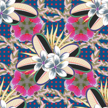 Optik yanılsama. Vektör illüstrasyonu iç tasarım, baskı, ağ ve tekstil tasarımı için iyidir. Pembe ve yeşil renkli çiçeklerin kusursuz dokusu..